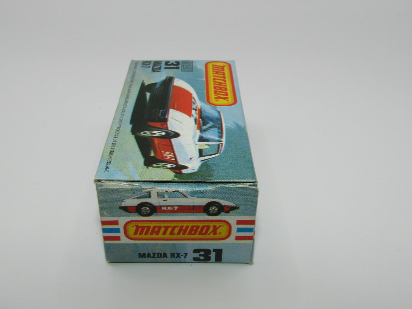 Matchbox Superfast No 31D Mazda RX-7 Black, Gold Stripe, 5 Spoke Wheels, USA Picture Box