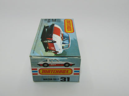 Matchbox Superfast No 31D Mazda RX-7 Black, Gold Stripe, 5 Spoke Wheels, USA Picture Box