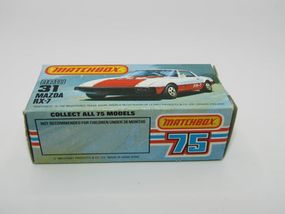 Matchbox Superfast No 31D Mazda RX-7 Black, Gold Stripe, 5 Spoke Wheels, USA Picture Box