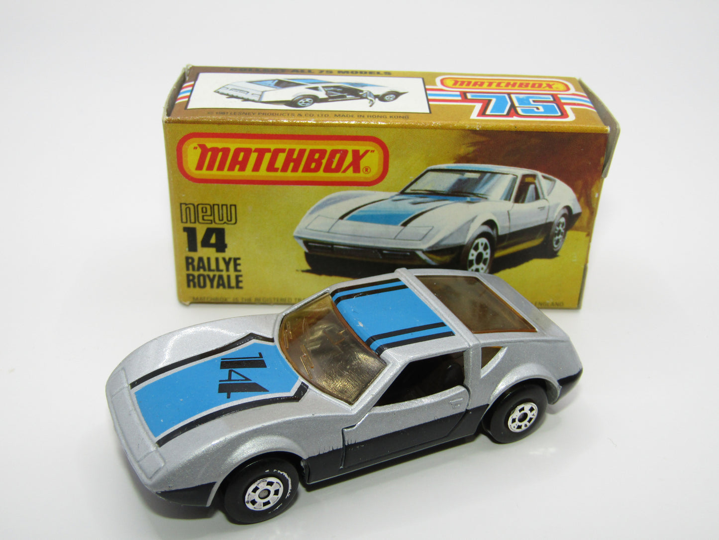 Matchbox Superfast No 14D Rallye Royale (Monteverdi Hai Cast) Amber Windows 5 Spoke Wheels, USA Picture Box