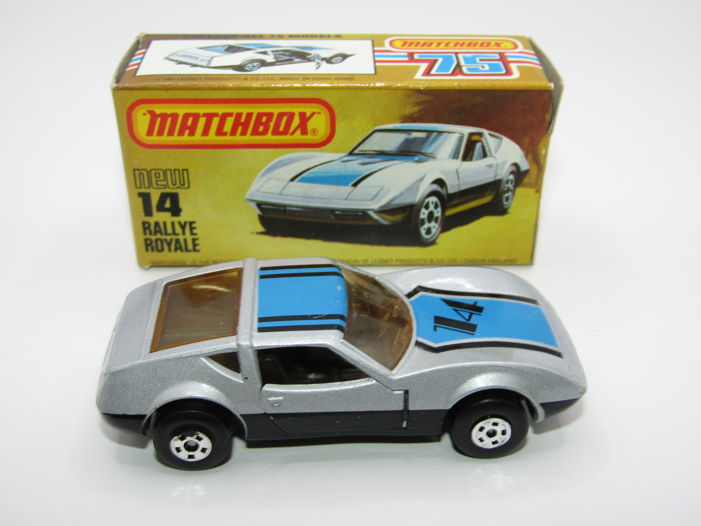 Matchbox Superfast No 14D Rallye Royale (Monteverdi Hai Cast) Amber Windows 5 Spoke Wheels, USA Picture Box
