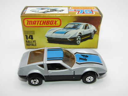 Matchbox Superfast No 14D Rallye Royale (Monteverdi Hai Cast) Amber Windows 5 Spoke Wheels, USA Picture Box