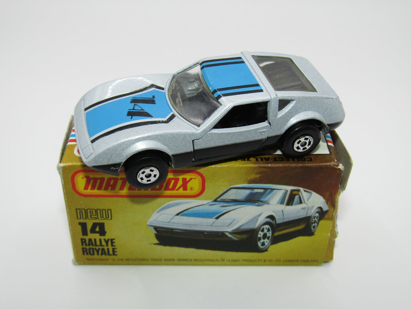 Matchbox Superfast No 14D Rallye Royale (Monteverdi Hai Cast) Clear Windows 5 Spoke Wheels, USA Picture Box