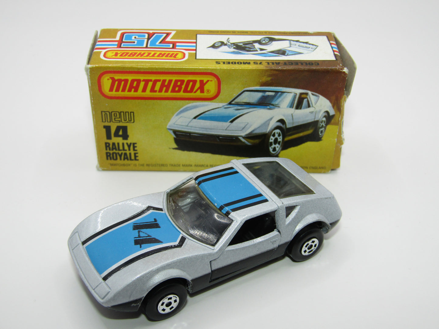 Matchbox Superfast No 14D Rallye Royale (Monteverdi Hai Cast) Clear Windows 5 Spoke Wheels, USA Picture Box