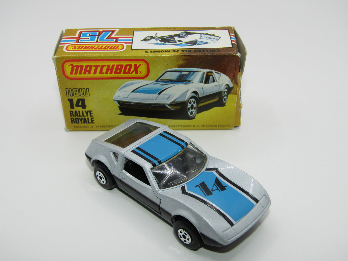 Matchbox Superfast No 14D Rallye Royale (Monteverdi Hai Cast) Clear Windows 5 Spoke Wheels, USA Picture Box