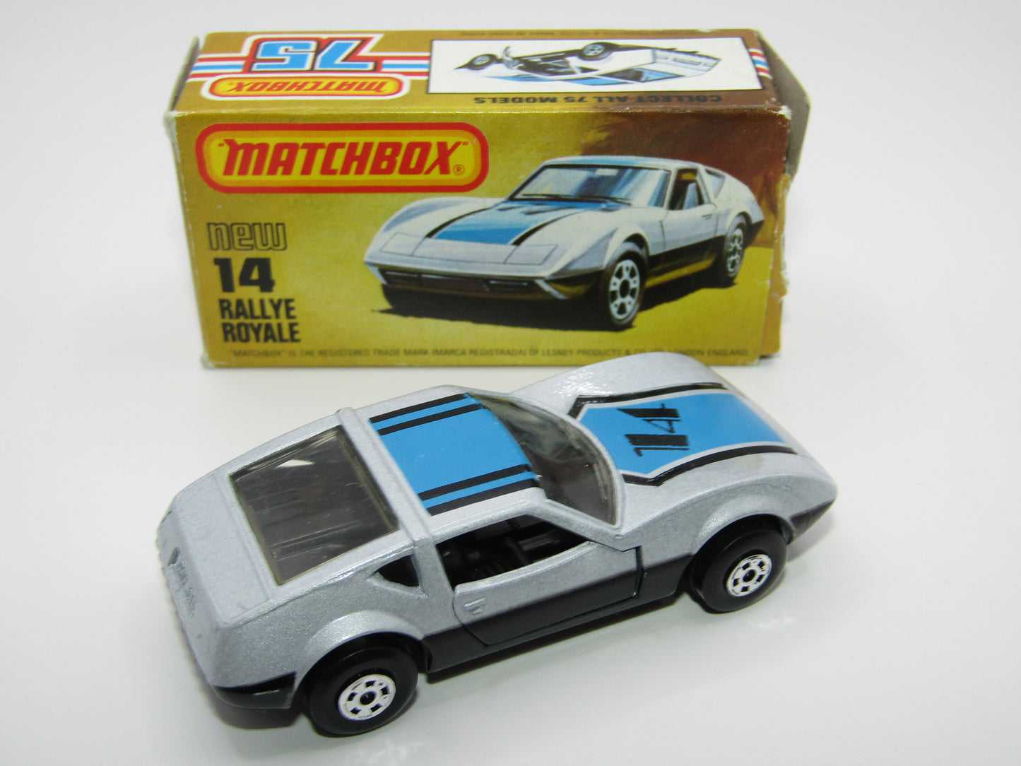 Matchbox Superfast No 14D Rallye Royale (Monteverdi Hai Cast) Clear Windows 5 Spoke Wheels, USA Picture Box