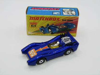 Matchbox Superfast 61B Blue Shark DARK AMBER Yellow Windows SILVER Base