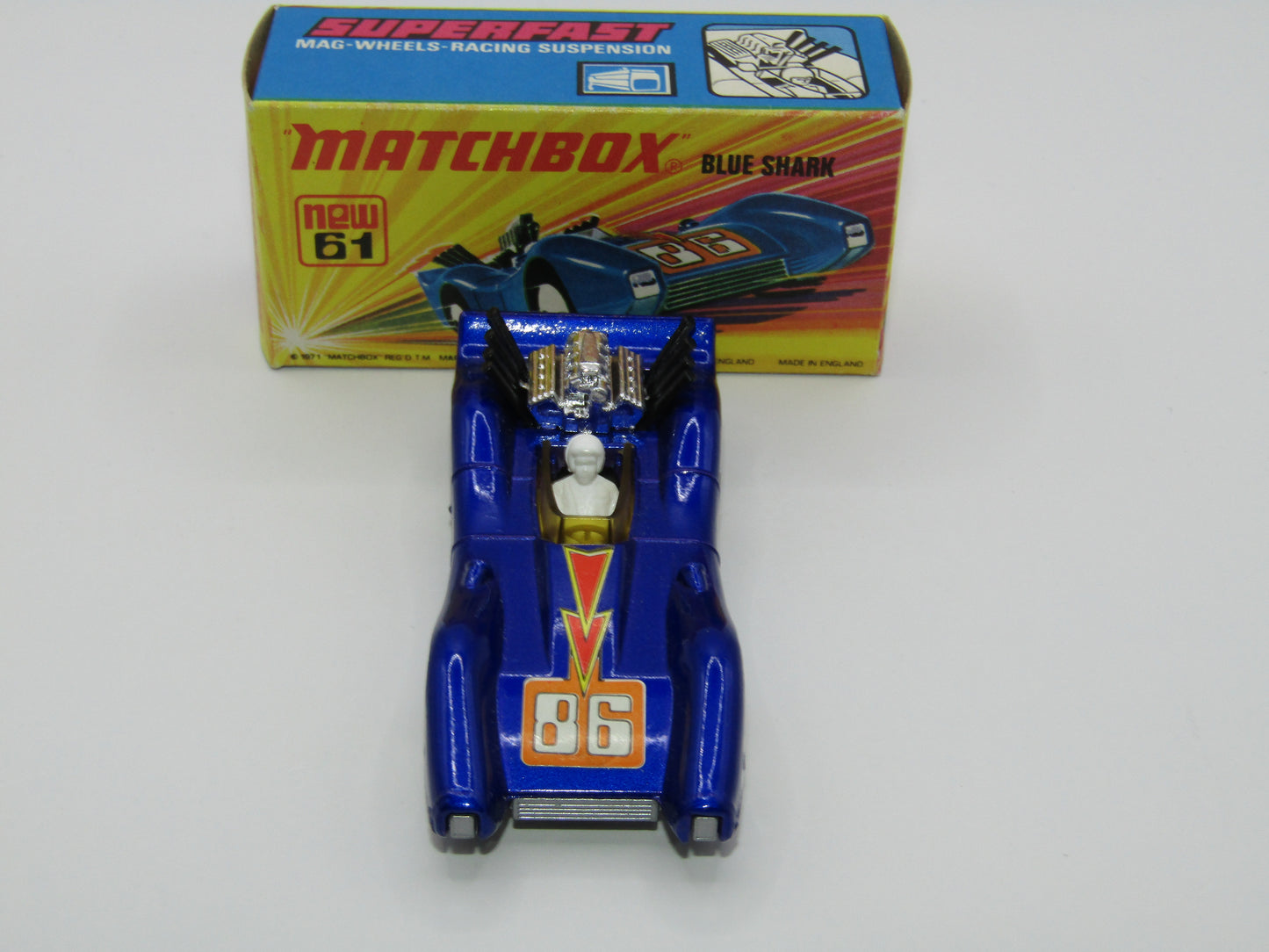 Matchbox Superfast 61B Blue Shark DARK AMBER Yellow Windows SILVER Base