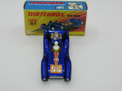 Matchbox Superfast 61B Blue Shark DARK AMBER Yellow Windows SILVER Base