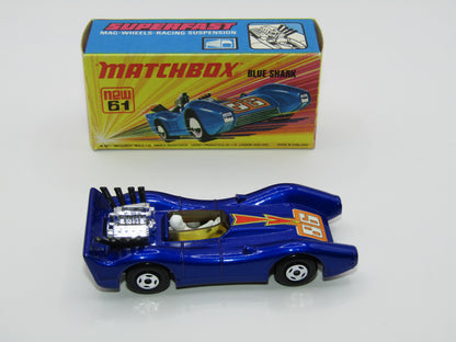 Matchbox Superfast 61B Blue Shark DARK AMBER Yellow Windows SILVER Base