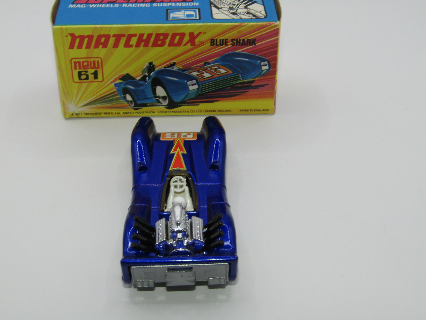 Matchbox Superfast 61B Blue Shark DARK AMBER Yellow Windows SILVER Base