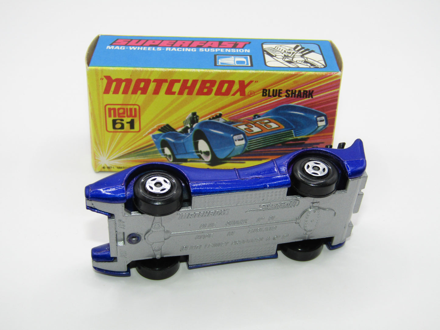 Matchbox Superfast 61B Blue Shark DARK AMBER Yellow Windows SILVER Base