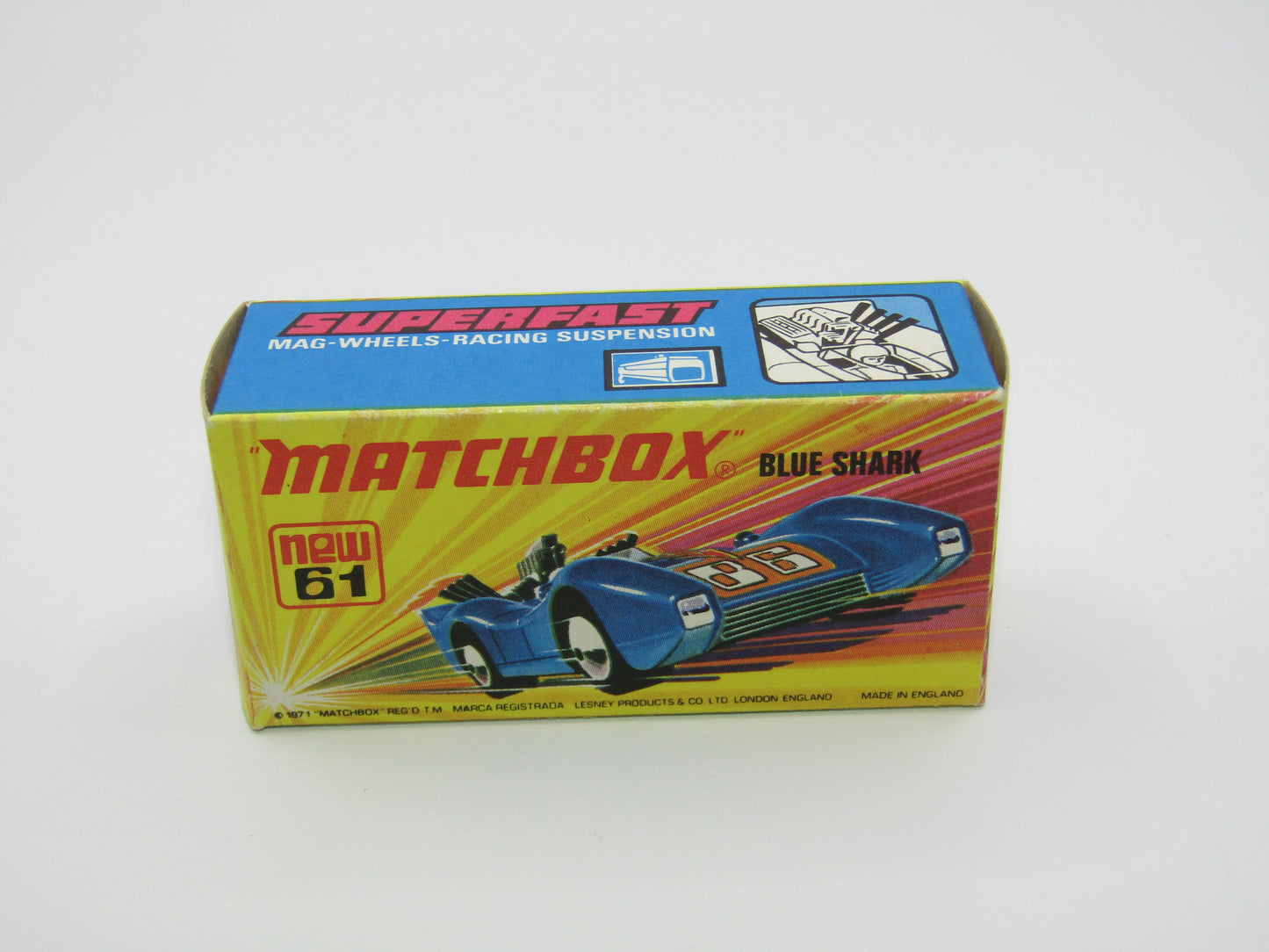 Matchbox Superfast 61B Blue Shark DARK AMBER Yellow Windows SILVER Base