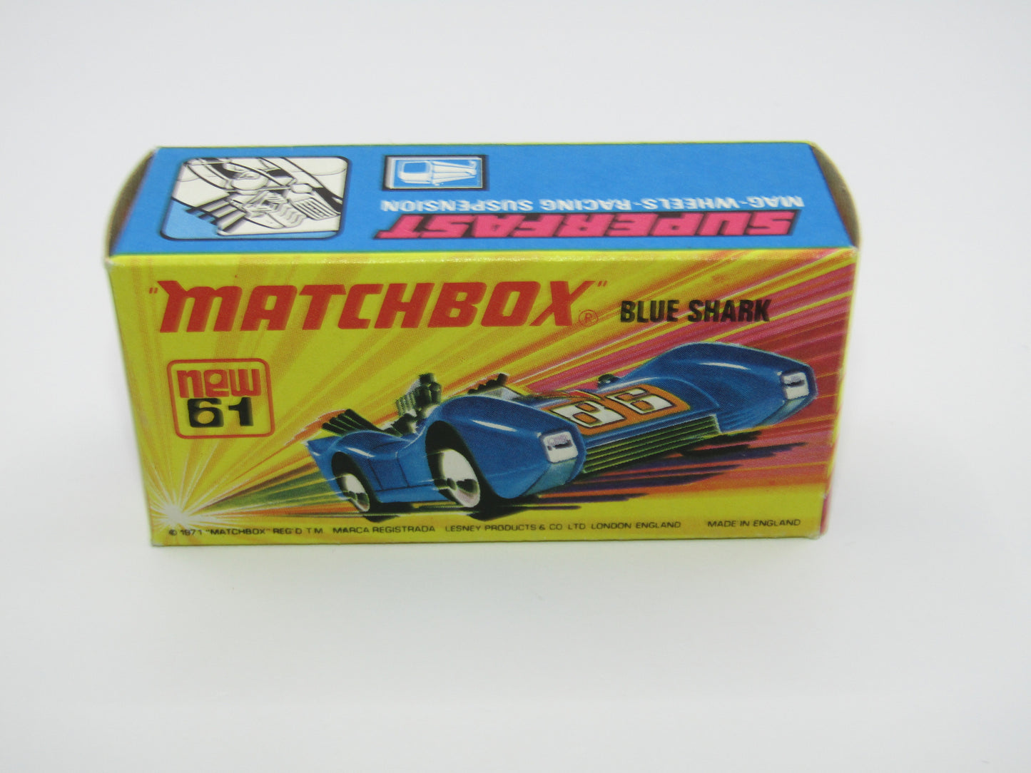 Matchbox Superfast 61B Blue Shark DARK AMBER Yellow Windows SILVER Base