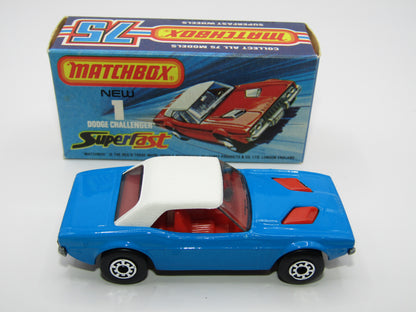 Matchbox Superfast 1C Dodge Challenger Light Blue SMOKE Windows