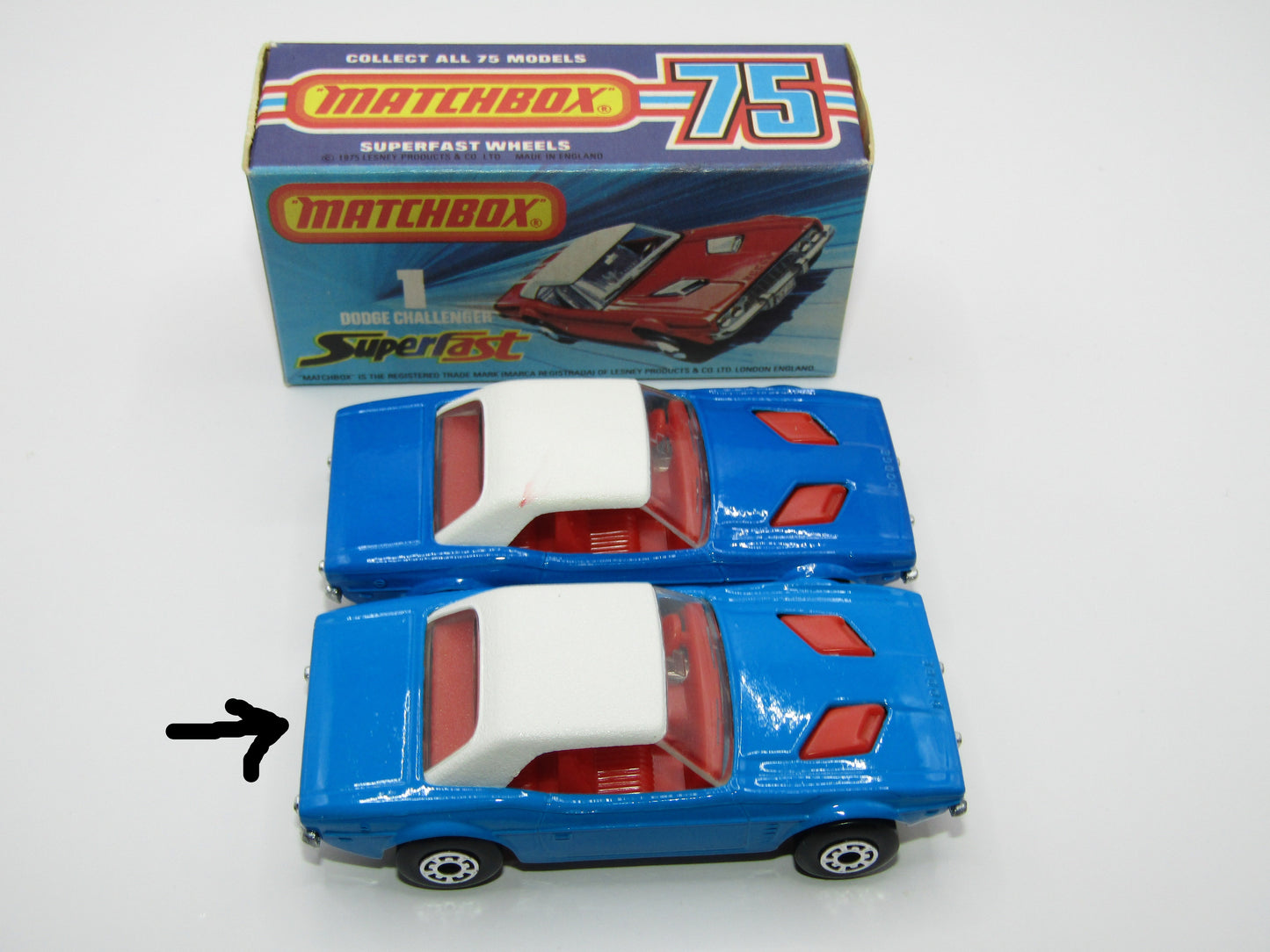 Matchbox Superfast 1C Dodge Challenger Light Blue Clear Windows