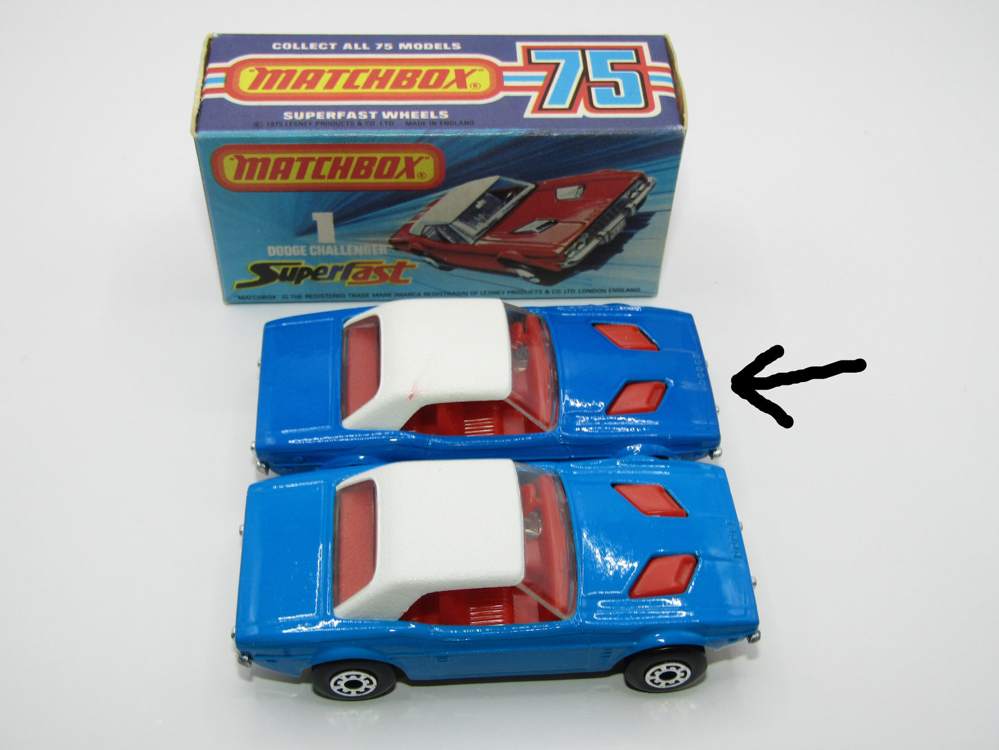 Matchbox Superfast 1C Dodge Challenger DARK BLUE Clear Windows