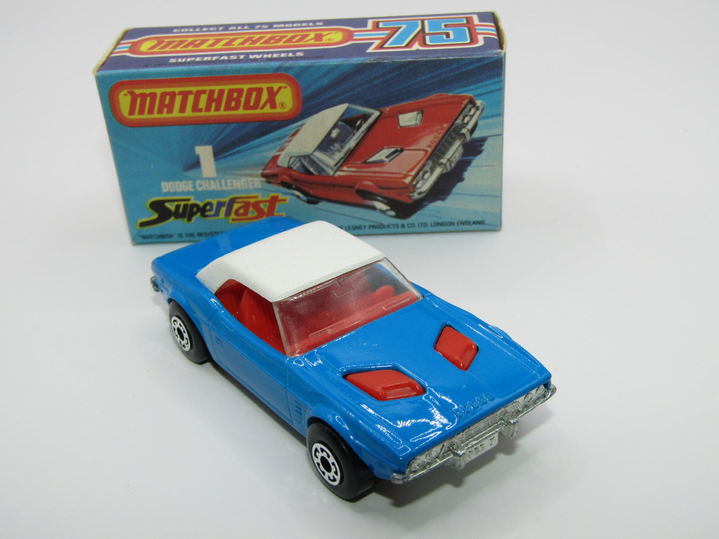 Matchbox Superfast 1C Dodge Challenger Light Blue Clear Windows