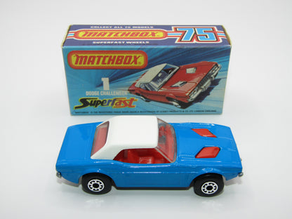 Matchbox Superfast 1C Dodge Challenger Light Blue Clear Windows