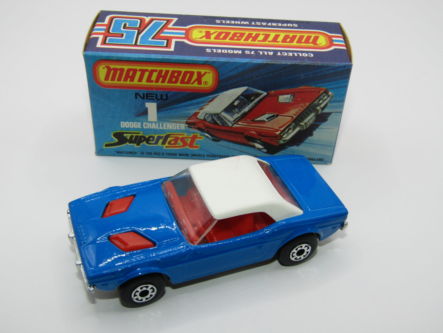 Matchbox Superfast 1C Dodge Challenger DARK BLUE Clear Windows