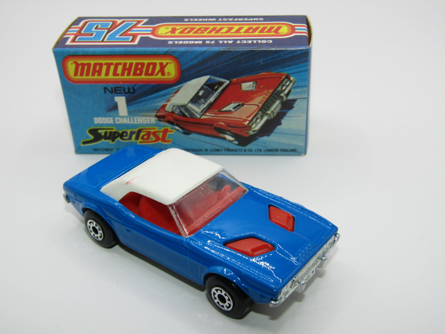 Matchbox Superfast 1C Dodge Challenger DARK BLUE Clear Windows