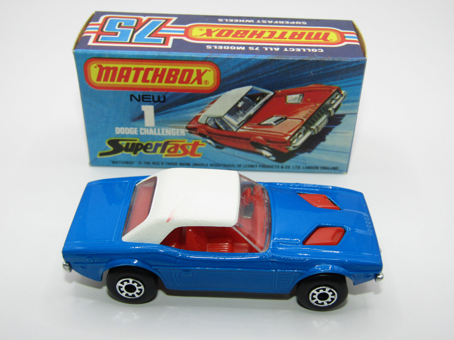 Matchbox Superfast 1C Dodge Challenger DARK BLUE Clear Windows