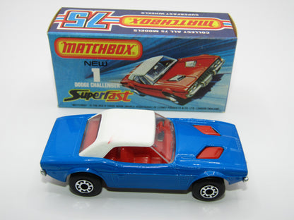 Matchbox Superfast 1C Dodge Challenger DARK BLUE Clear Windows