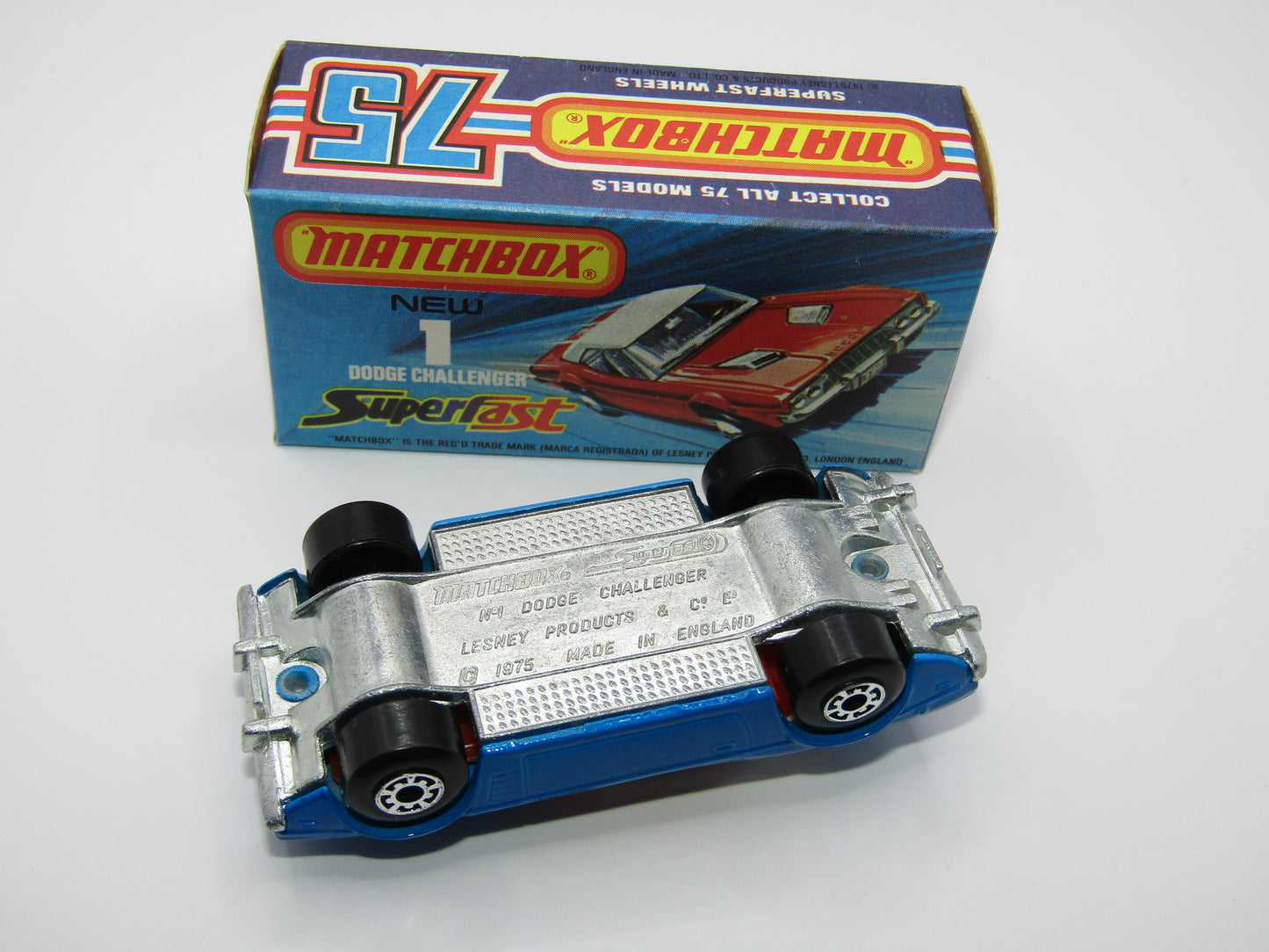 Matchbox Superfast 1C Dodge Challenger DARK BLUE Clear Windows