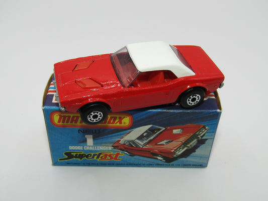 Matchbox Superfast 1C Dodge Challenger Red, RED INTERIOR SMOKE Windows