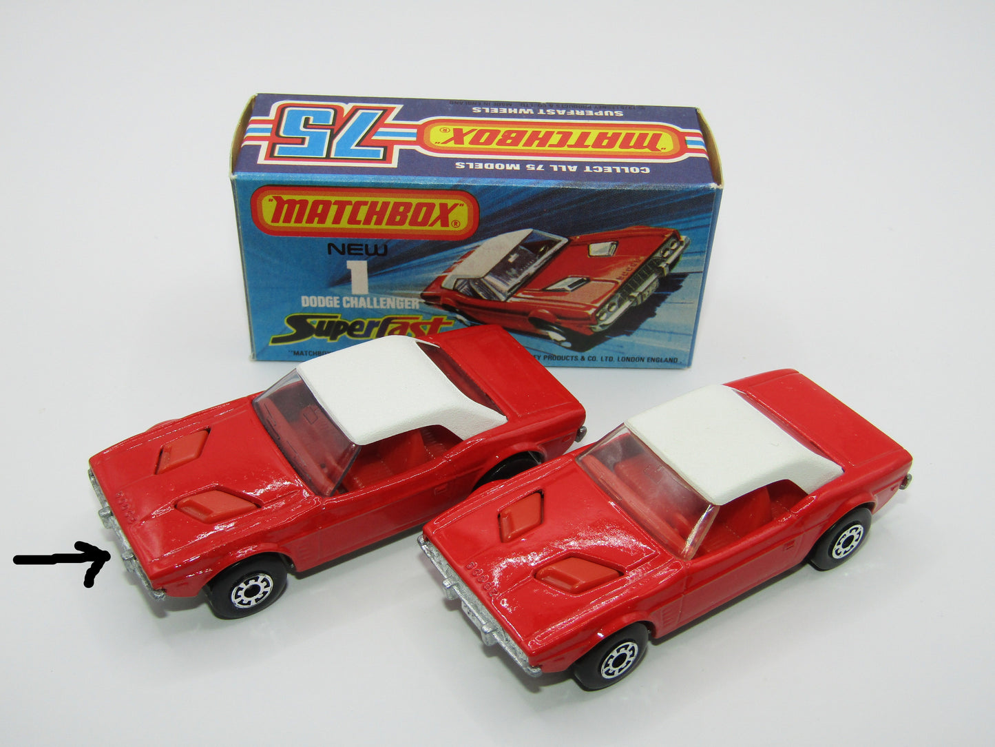 Matchbox Superfast 1C Dodge Challenger Red, RED INTERIOR SMOKE Windows