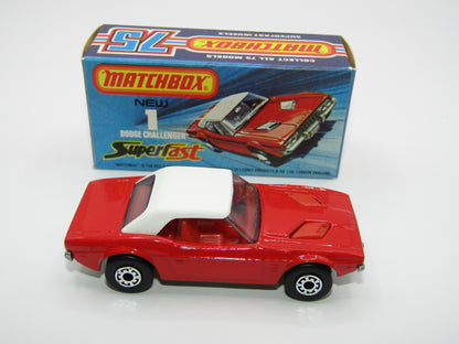 Matchbox Superfast 1C Dodge Challenger Red, RED INTERIOR SMOKE Windows