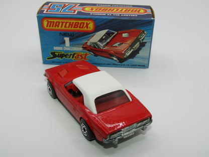 Matchbox Superfast 1C Dodge Challenger Red, RED INTERIOR SMOKE Windows