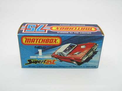 Matchbox Superfast 1C Dodge Challenger Red, RED INTERIOR SMOKE Windows