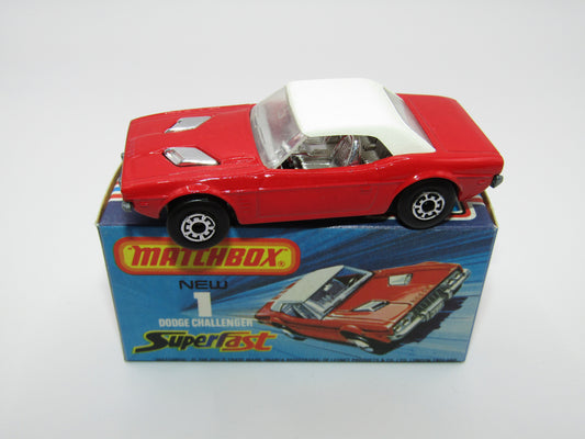 Matchbox Superfast 1C Dodge Challenger VERY DARK Red 5 Arch Wheels Chrome Int