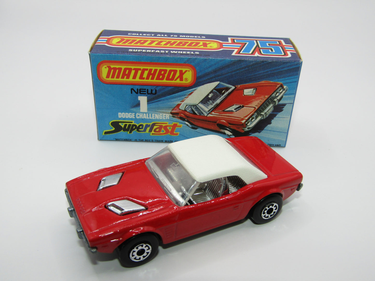 Matchbox Superfast 1C Dodge Challenger VERY DARK Red 5 Arch Wheels Chrome Int