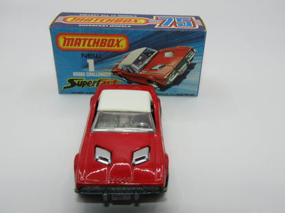 Matchbox Superfast 1C Dodge Challenger VERY DARK Red 5 Arch Wheels Chrome Int