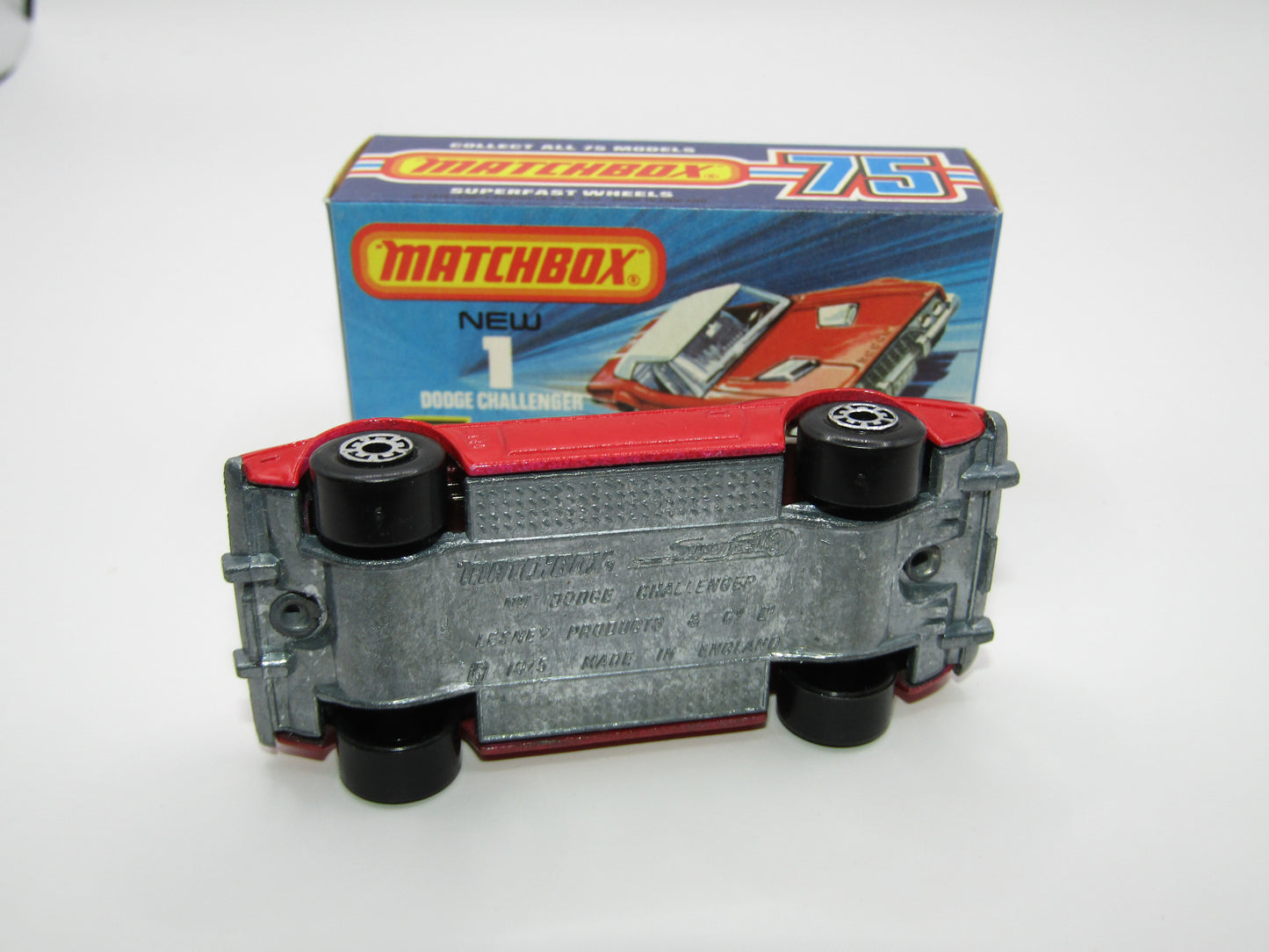 Matchbox Superfast 1C Dodge Challenger VERY DARK Red 5 Arch Wheels Chrome Int