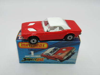 Matchbox Superfast 1C Dodge Challenger Red, WHITE Interior Clear Windows