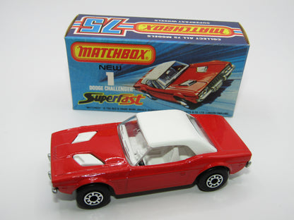 Matchbox Superfast 1C Dodge Challenger Red, WHITE Interior Clear Windows