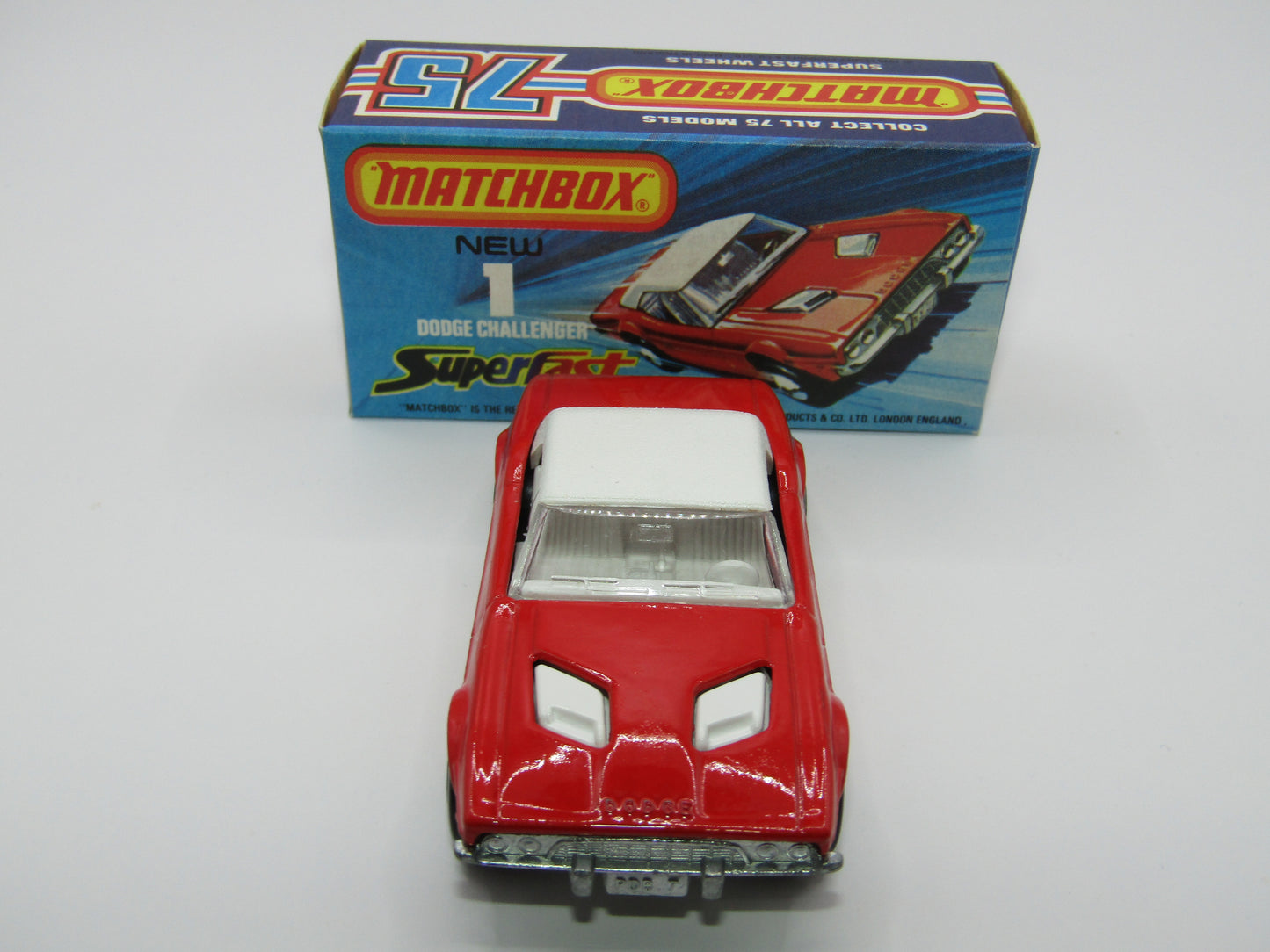 Matchbox Superfast 1C Dodge Challenger Red, WHITE Interior Clear Windows