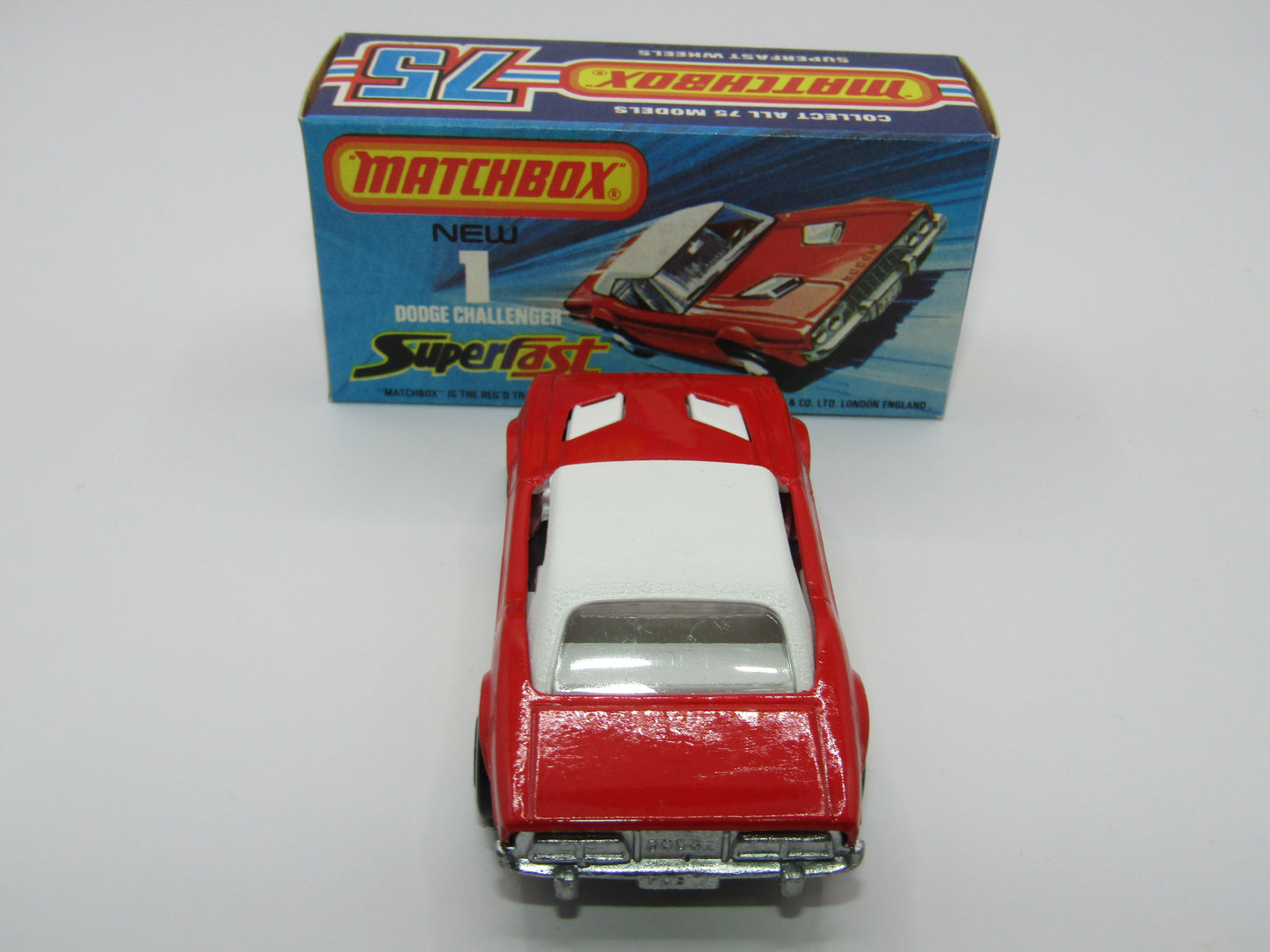 Matchbox Superfast 1C Dodge Challenger Red, WHITE Interior Clear Windows