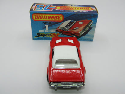 Matchbox Superfast 1C Dodge Challenger Red, WHITE Interior Clear Windows