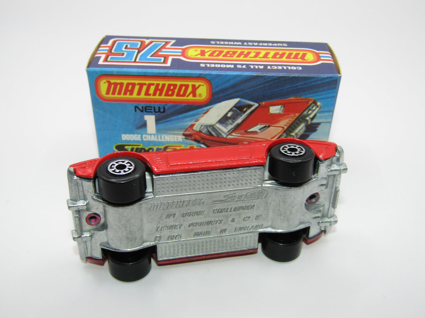 Matchbox Superfast 1C Dodge Challenger Red, WHITE Interior Clear Windows