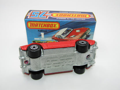 Matchbox Superfast 1C Dodge Challenger Red, WHITE Interior Clear Windows