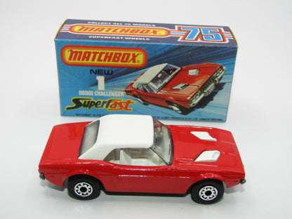 Matchbox Superfast 1C Dodge Challenger Red, WHITE Interior SMOKE Windows