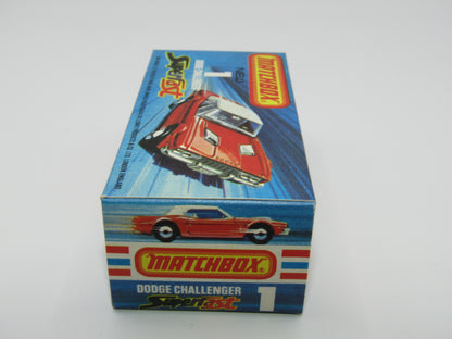 Matchbox Superfast 1C Dodge Challenger Red, WHITE Interior SMOKE Windows