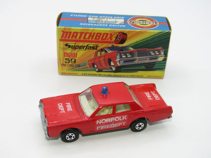 Matchbox Superfast 59B Mercury Fire Chief Pre-Production NORFOLK FIRE Dept