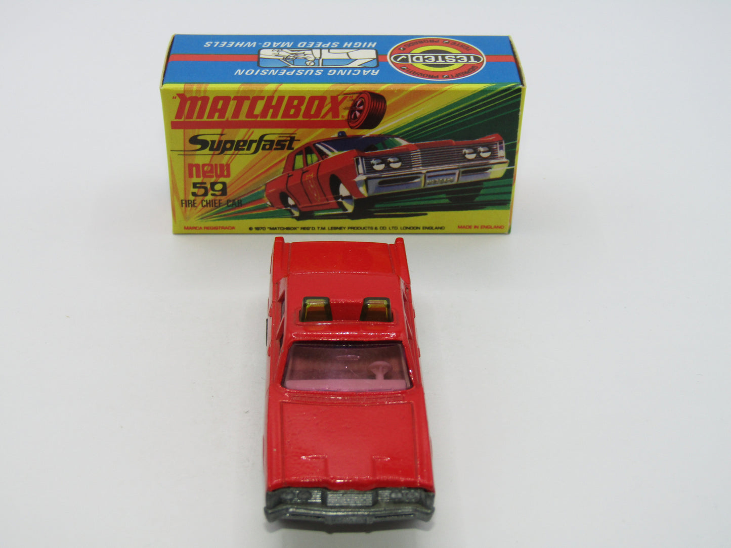 Matchbox Superfast 59B Mercury Fire Chief PURPLE Windows GREEN Lights