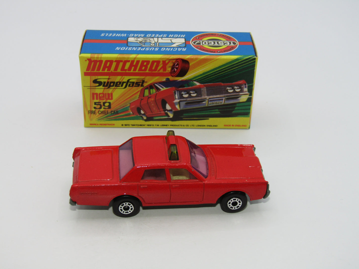 Matchbox Superfast 59B Mercury Fire Chief PURPLE Windows GREEN Lights