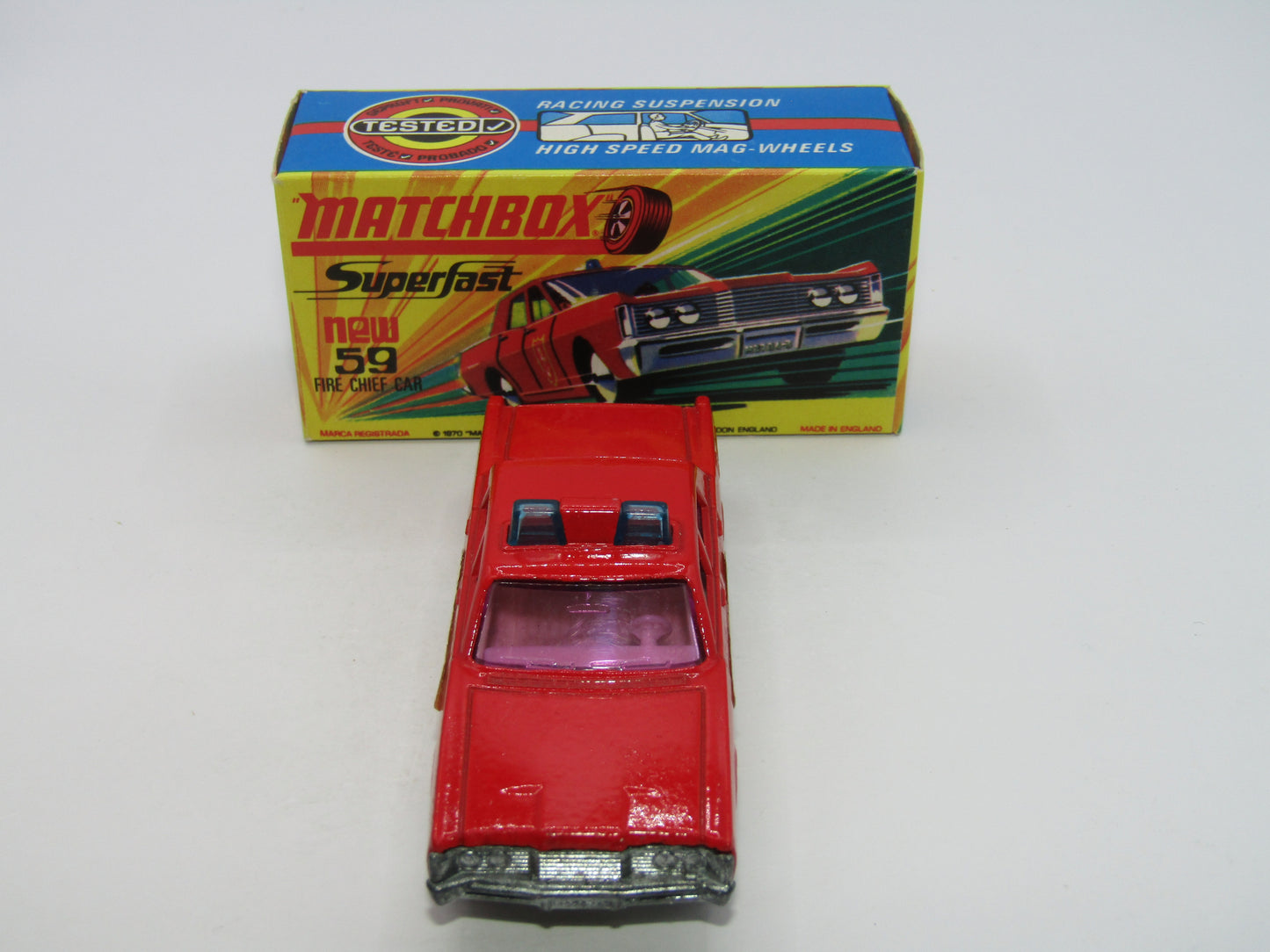 Matchbox Superfast 59B Mercury Fire Chief PURPLE Windows Blue Roof Lights